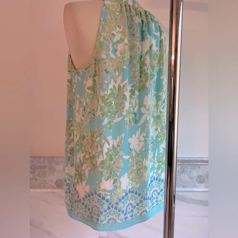 New Sleeveless Tassel Blue Torques Floral Blouses Sz M - Picture 7 of 12